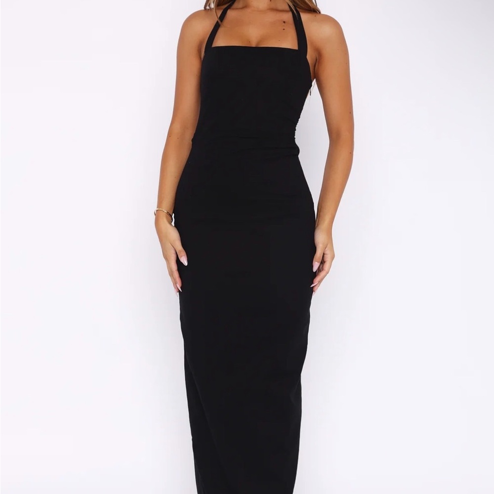 White Fox Black Halter Maxi Dress